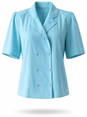 💙 Golden Gate Vintage Blouse Aqua Double Breasted Short Sleeve Size 38